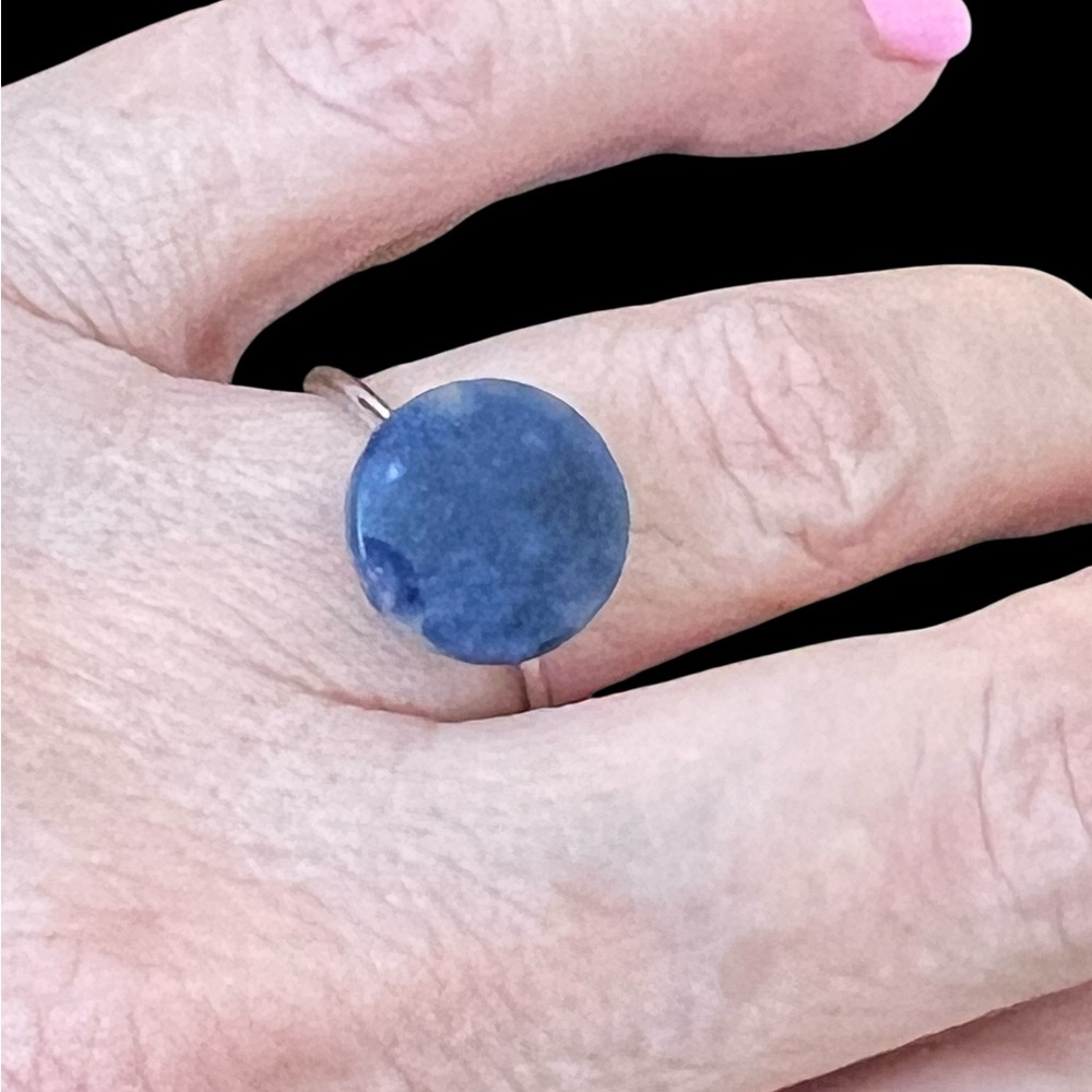Elegant Blue Round Lapis Stone Silver Ring
